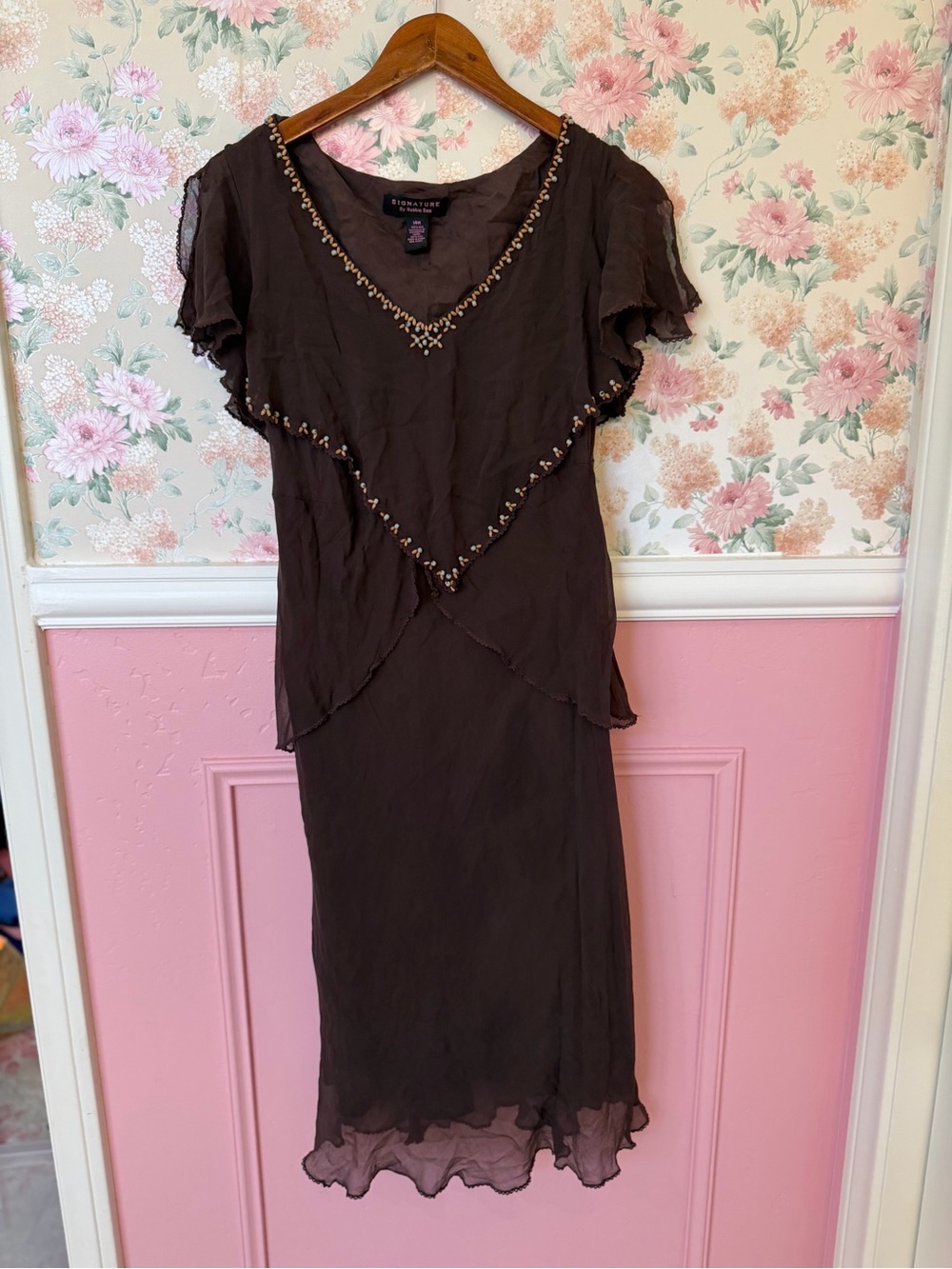 100% silk ( RUN small )  Beaded V-Neck Women's Dress